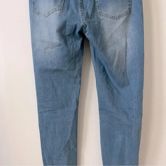 Raw Hem Medium Wash Distressed Ripped Hole Boyfriend Denim Jeans - Picture 9 of 12